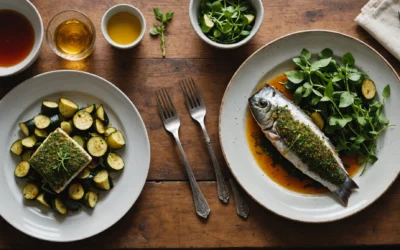 Délice de poisson en croûte aux herbes avec courgettes rôties parfumées
