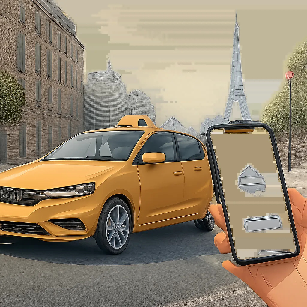 Une illustration moderne mettant en avant la réservation simple d’un taxi parisien dans un cadre urbain parisien. L’image suggère fiabilité, clarté tarifaire et sérénité pour les trajets du quotidien comme pour les transferts.